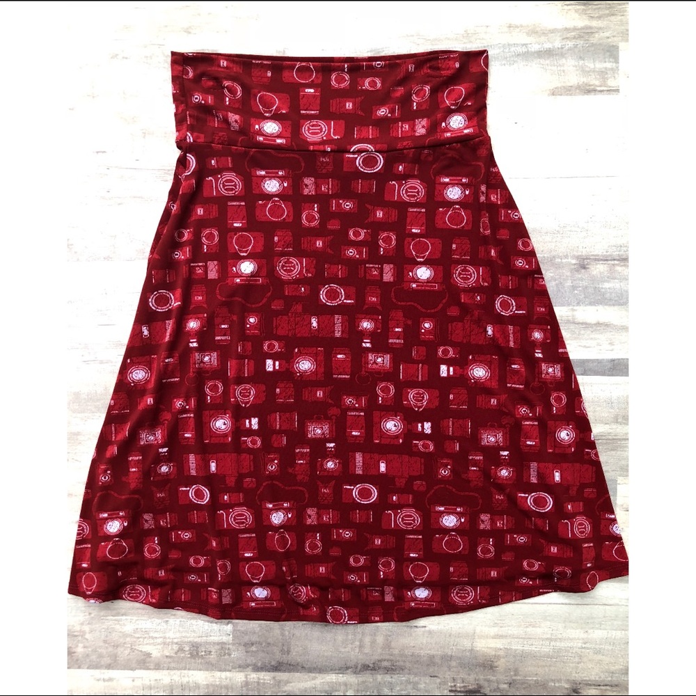 Lularoe Red Camera Azure Skirt OR Top, Size M